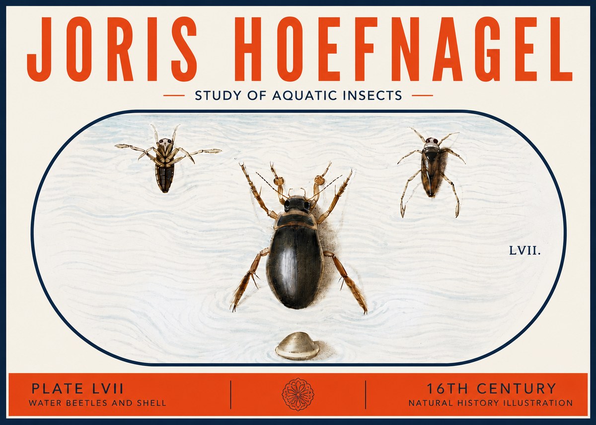 Joris Hoefnagel Water Beetles and Shell No6 - Plakat