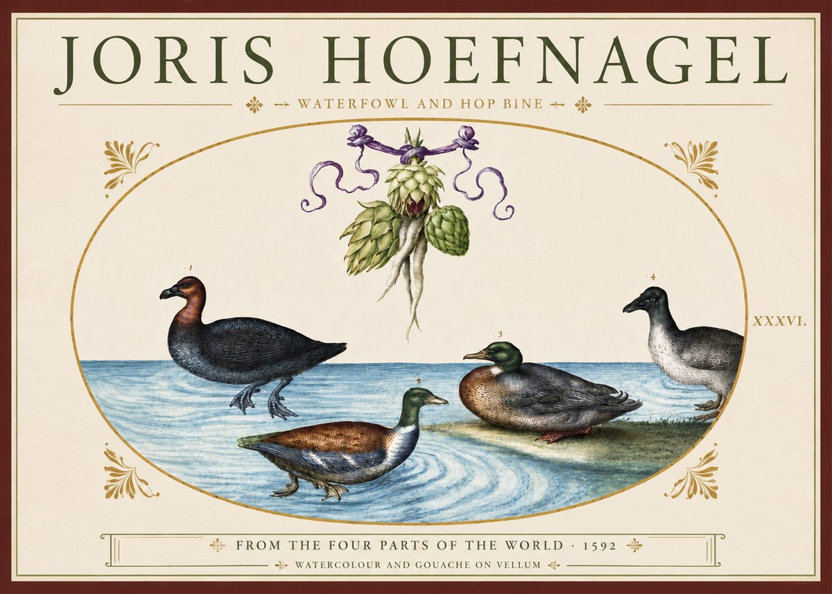 Joris Hoefnagel Waterfowl and Hop Bine No3 - Plakat