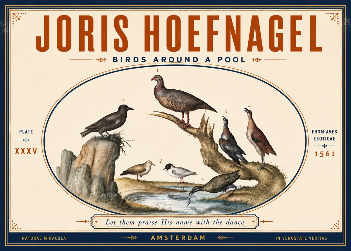 Joris Hoefnagel Birds Around a Pool No5 - Plakat