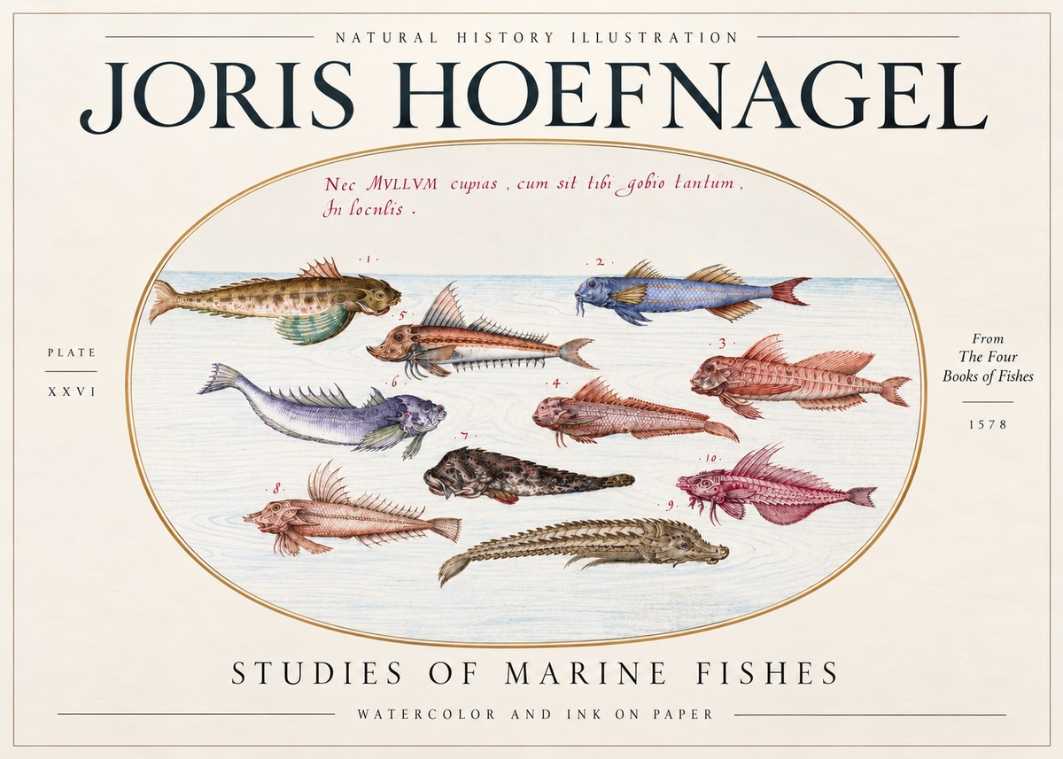 Joris Hoefnagel Studies of Marine Fishes No3 - Plakat