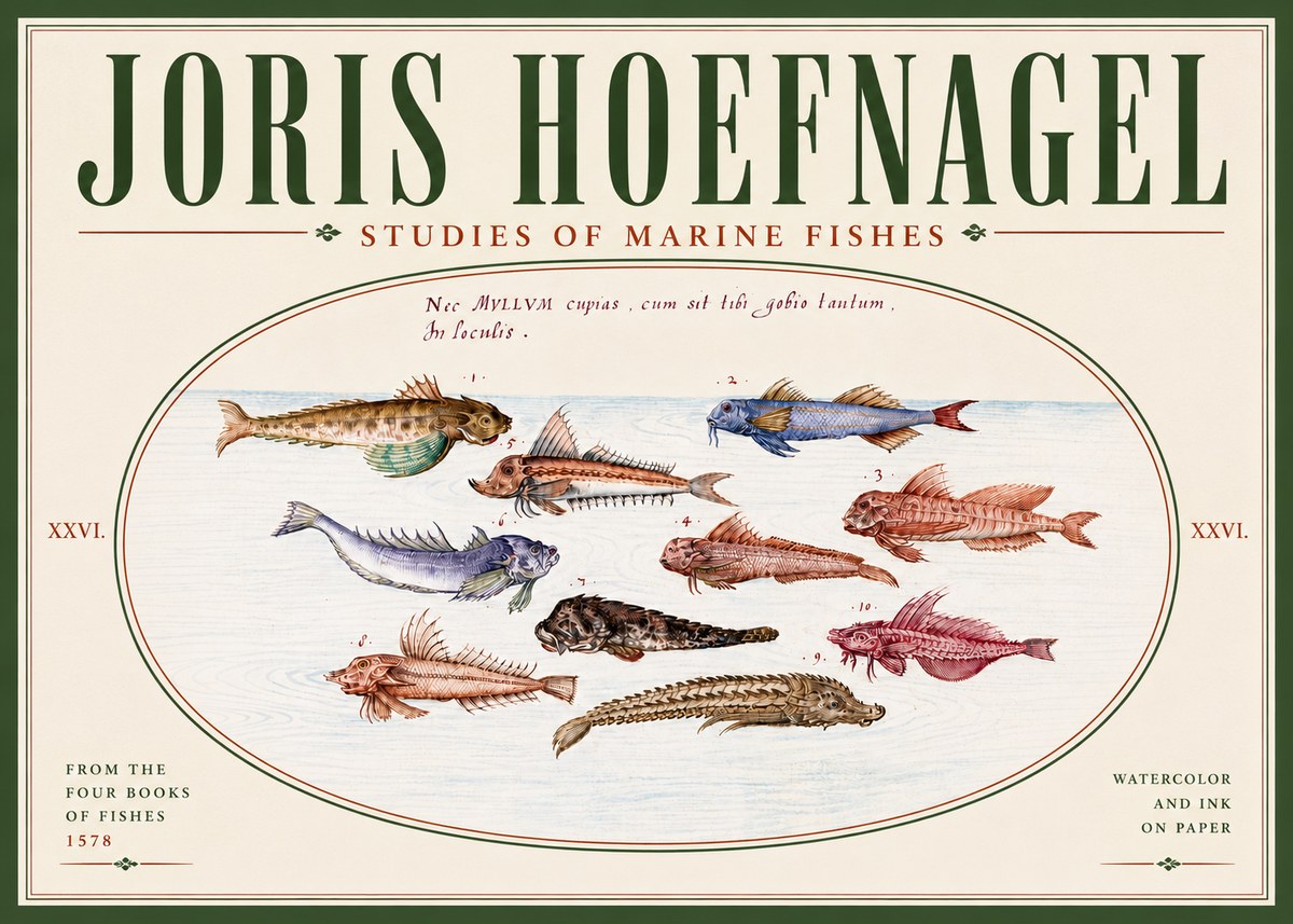 Joris Hoefnagel Studies of Marine Fishes No6 - Plakat
