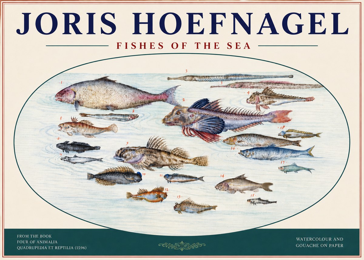 Joris Hoefnagel Fishes of the Sea III No4 - Plakat