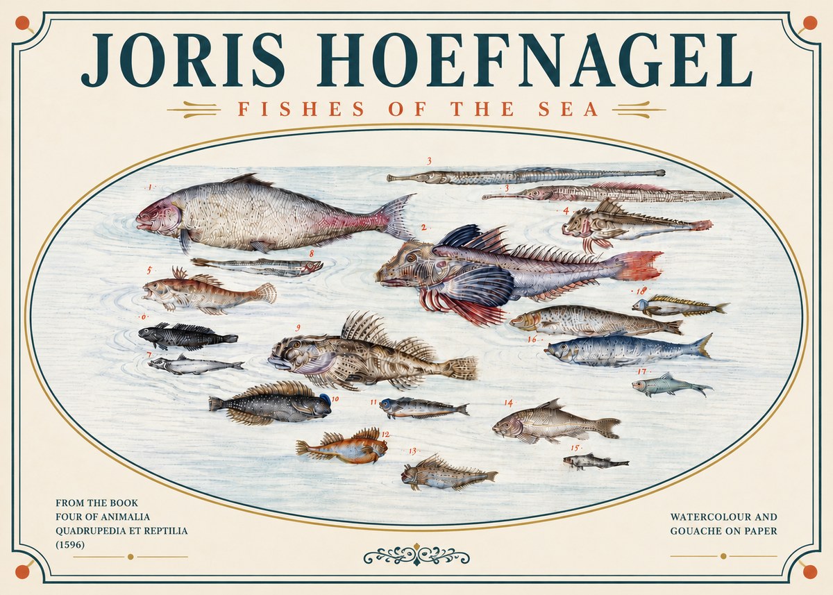 Joris Hoefnagel Fishes of the Sea III No5 - Plakat