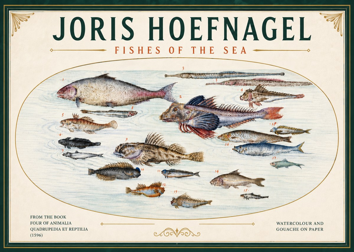 Joris Hoefnagel Fishes of the Sea III No6 - Plakat