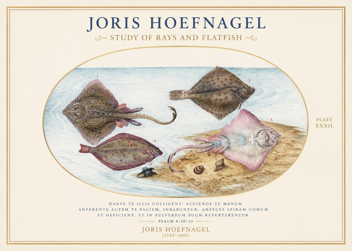 Joris Hoefnagel Study of Rays and Flatfish No1 - Plakat