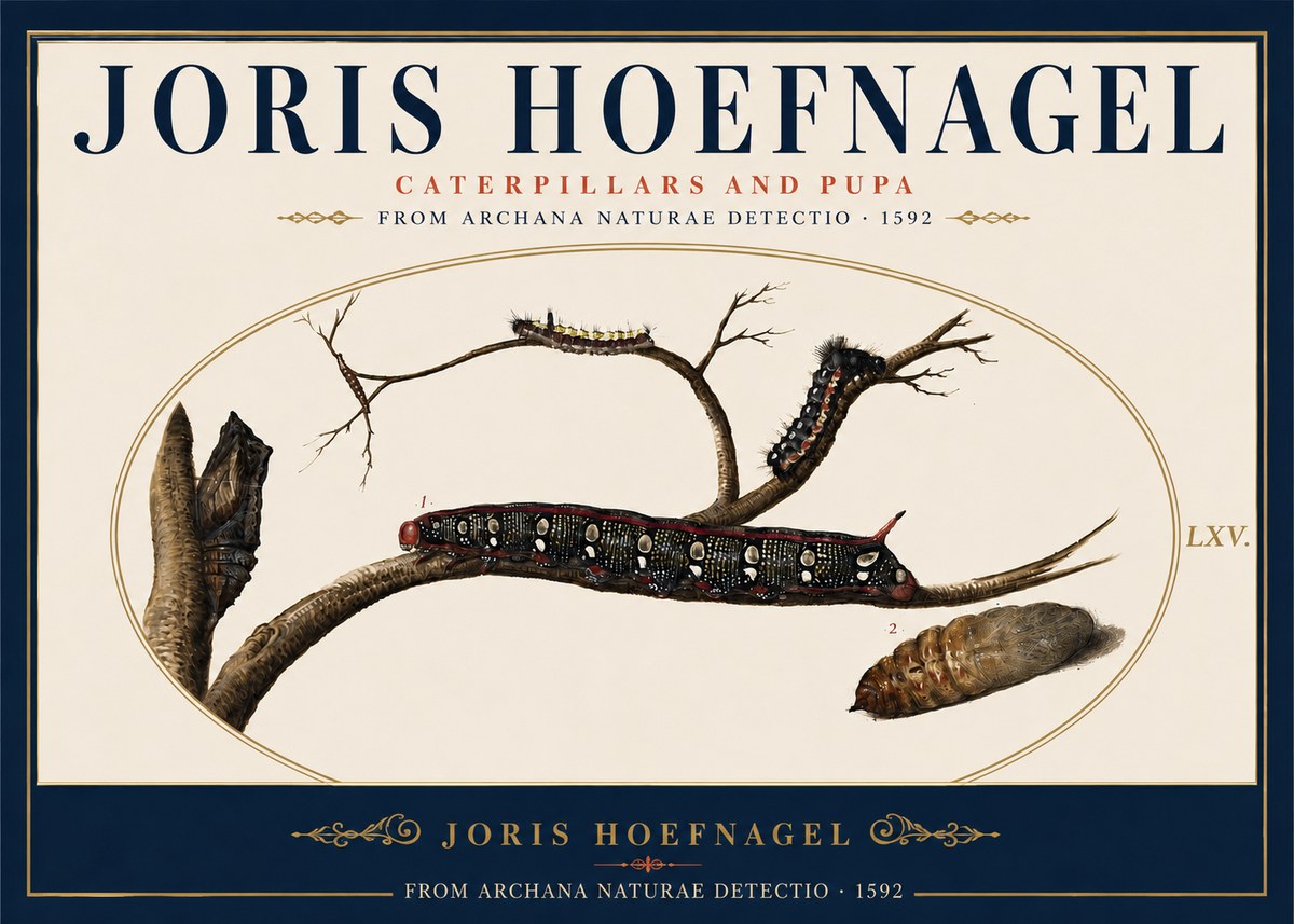 Joris Hoefnagel Caterpillars and Pupa No5 - Plakat