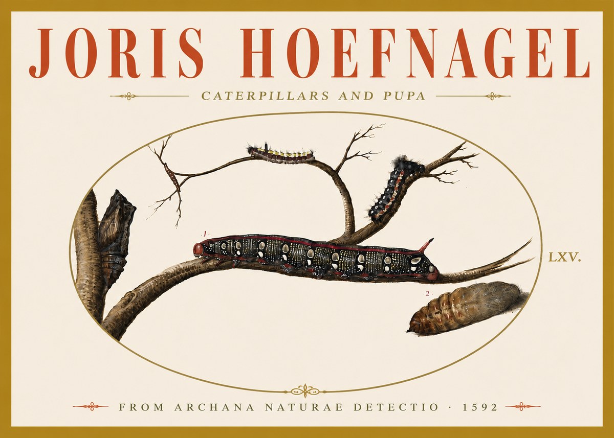 Joris Hoefnagel Caterpillars and Pupa No6 - Plakat