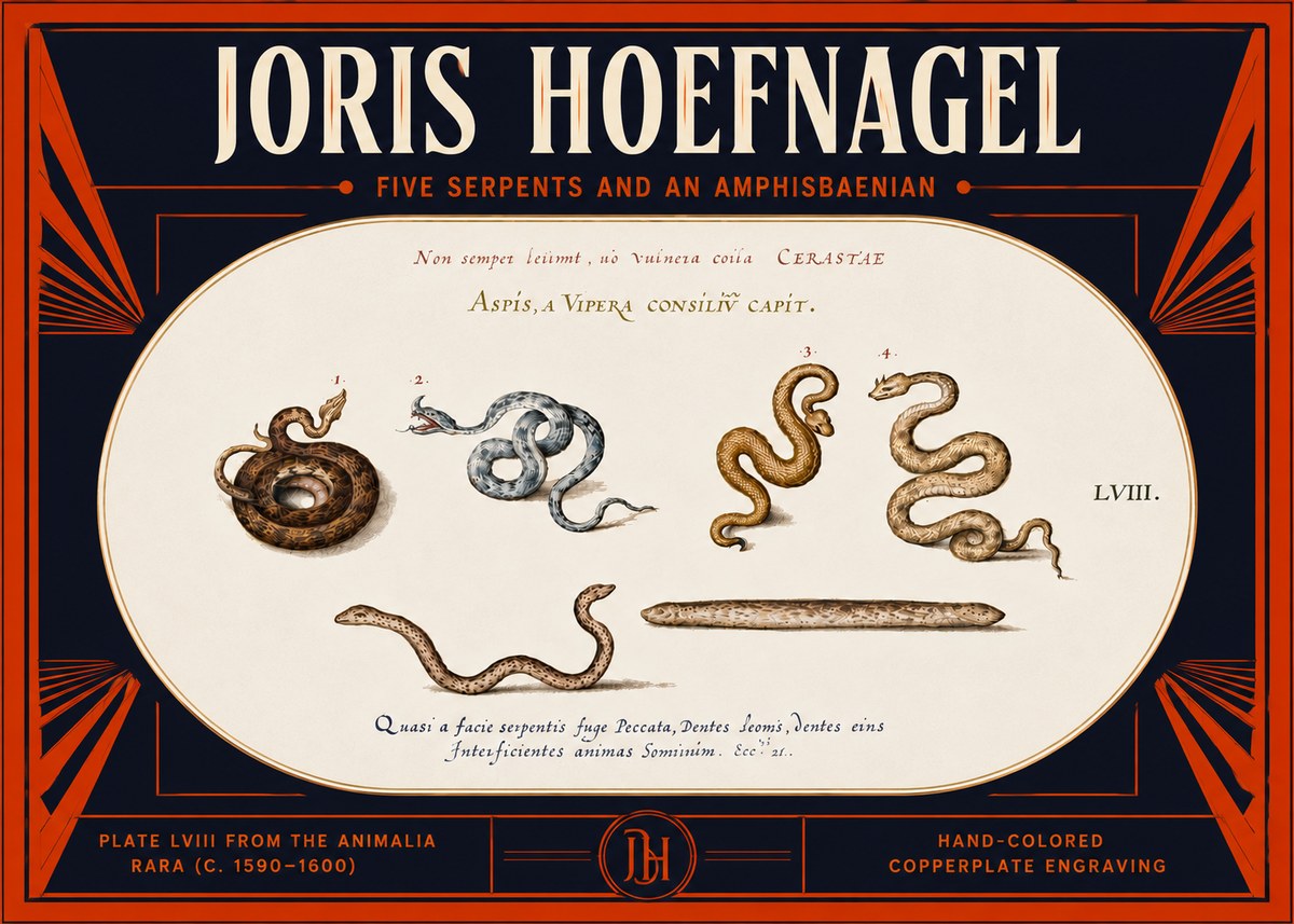 Joris Hoefnagel Five Serpents and an Amphisbaenian No5 - Plakat
