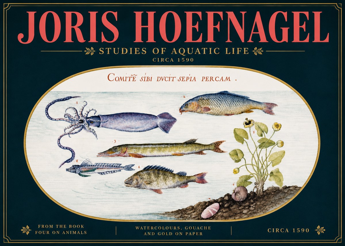 Joris Hoefnagel Comitẽ Sibi Ducit Sepia Percam. No5 - Plakat