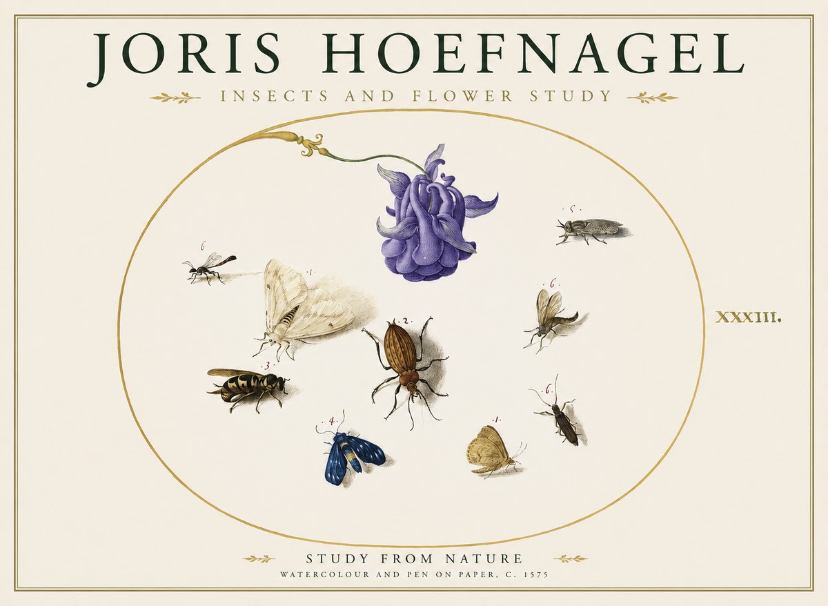 Joris Hoefnagel Studies of Insects and Flowers No2 - Plakat