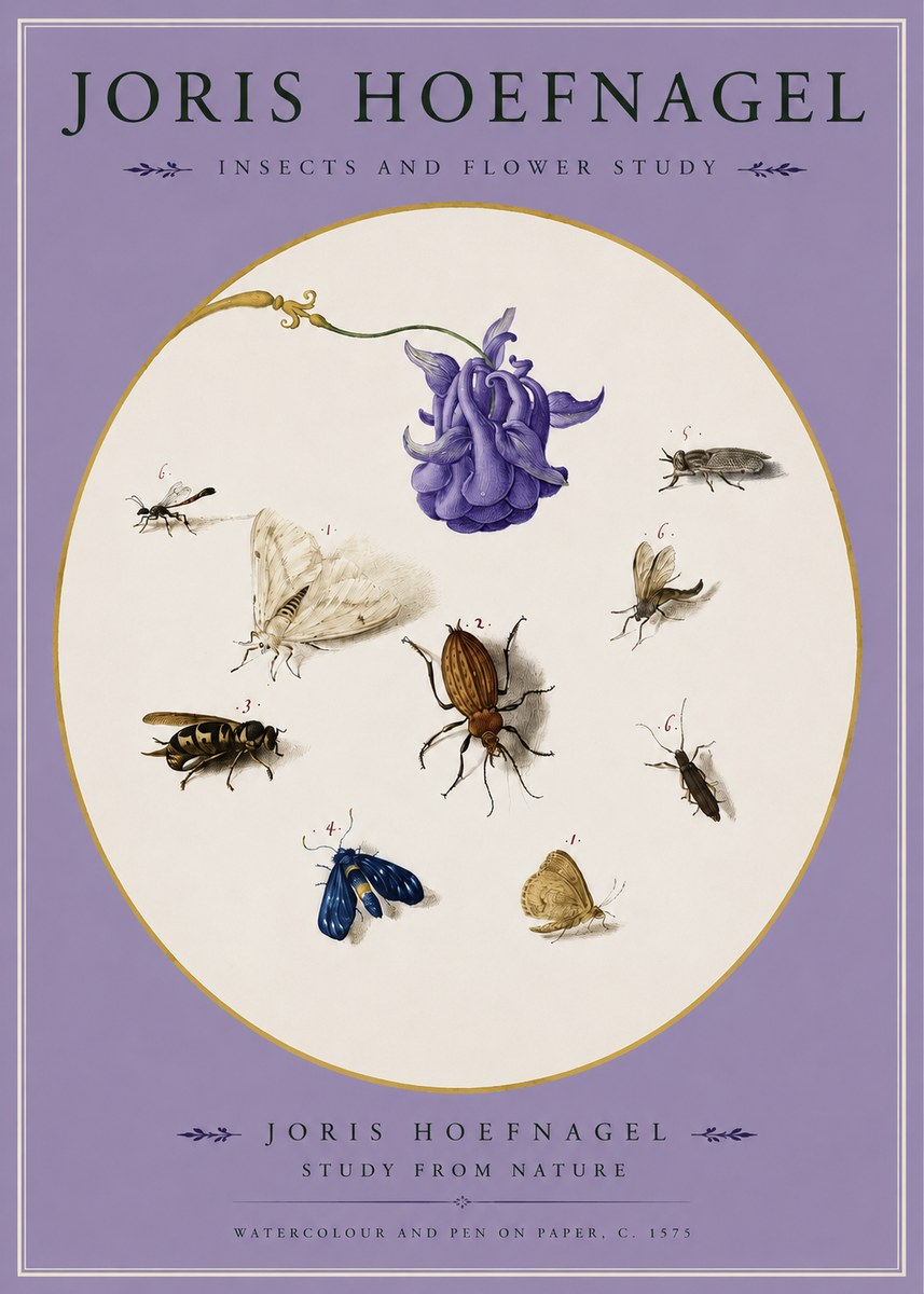Joris Hoefnagel Studies of Insects and Flowers No3 - Plakat