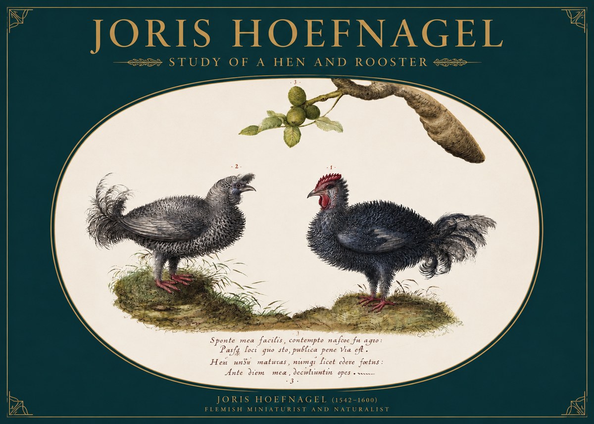 Joris Hoefnagel Study of a Hen and Rooster No2 - Plakat