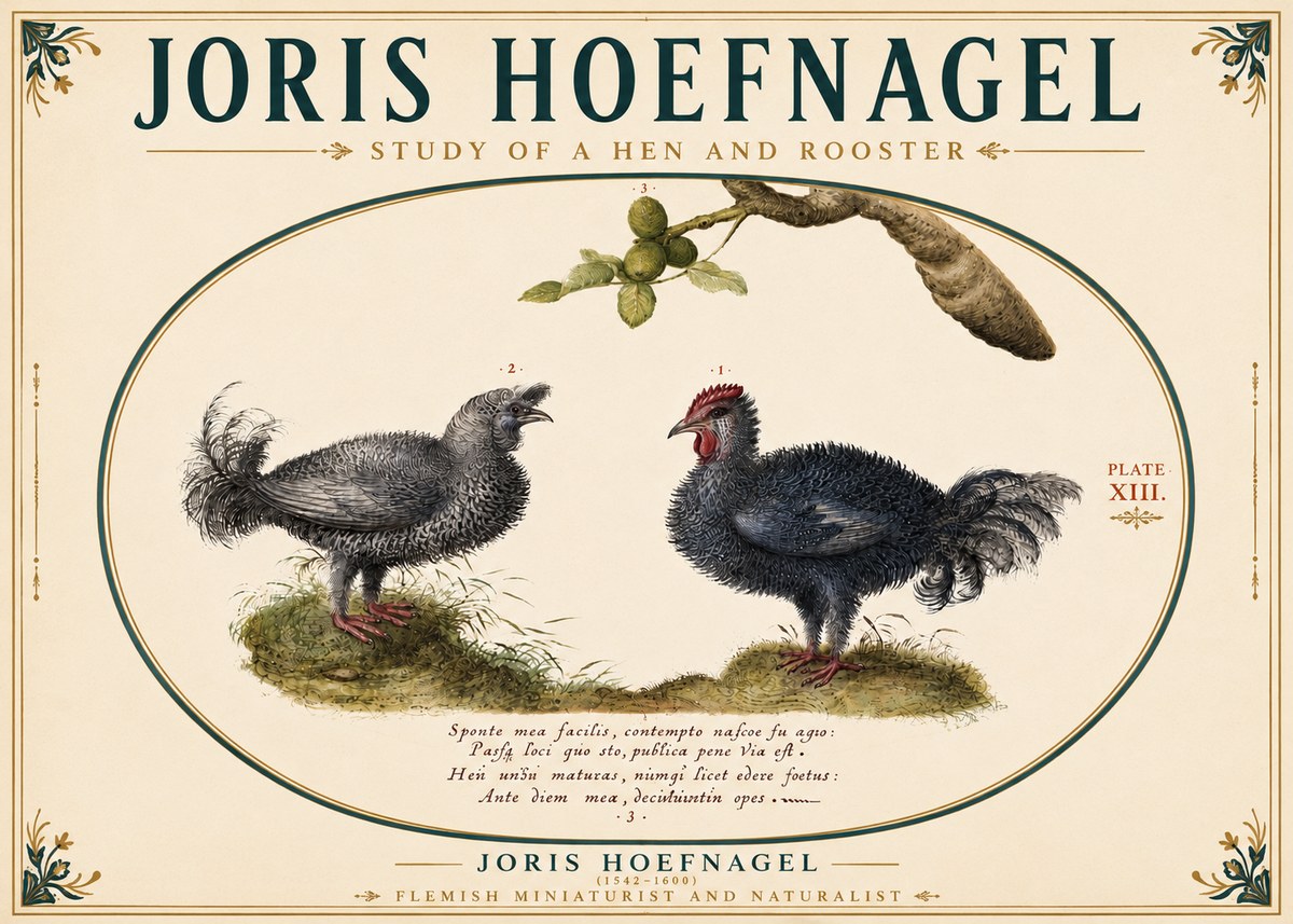 Joris Hoefnagel Study of a Hen and Rooster No6 - Plakat