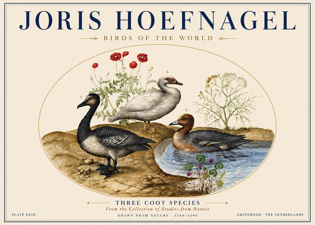 Joris Hoefnagel Three Coot Species No5 - Plakat