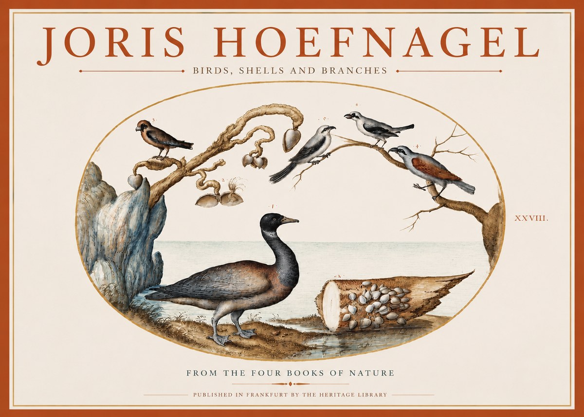Joris Hoefnagel Birds, Shells and Branches No3 - Plakat