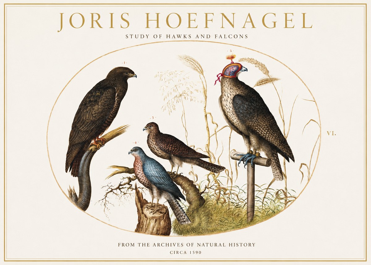 Joris Hoefnagel Studies of Hawks and Falcons No2 - Plakat