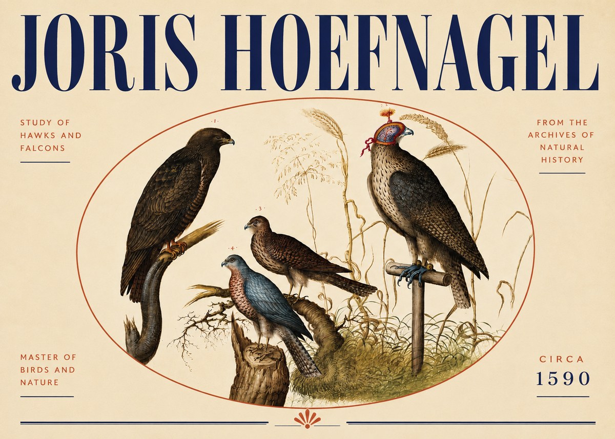 Joris Hoefnagel Studies of Hawks and Falcons No5 - Plakat