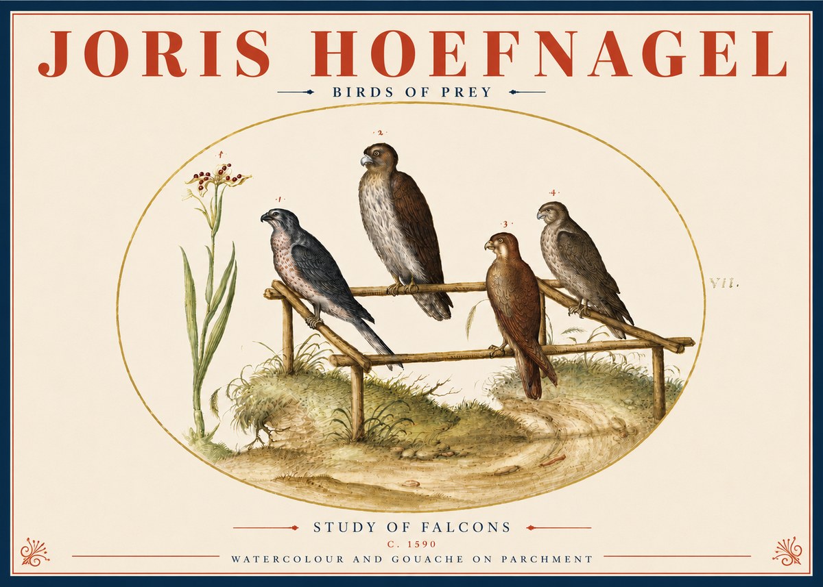 Joris Hoefnagel Study of Falcons No4 - Plakat