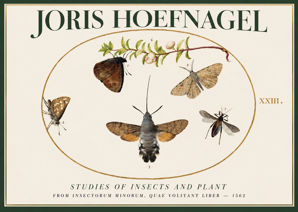 Joris Hoefnagel Five Studies of Insects and Plant No2 - Plakat