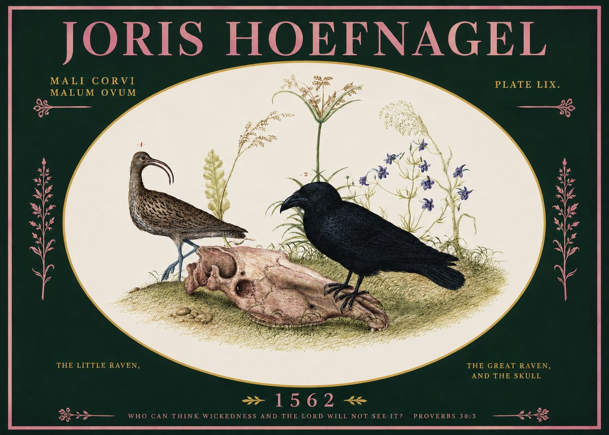 Joris Hoefnagel The Little Raven, the Great Raven, and the Skull No2 - Plakat