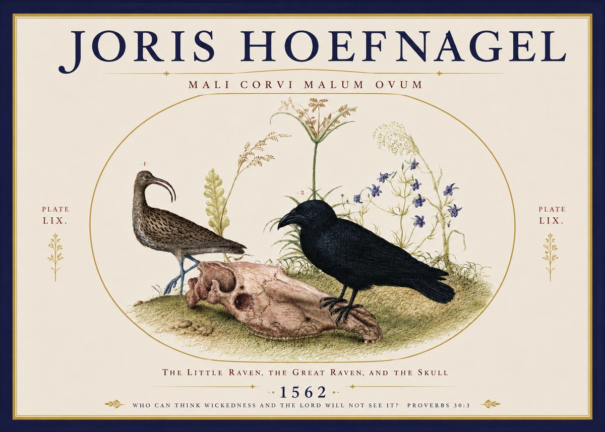 Joris Hoefnagel The Little Raven, the Great Raven, and the Skull No3 - Plakat