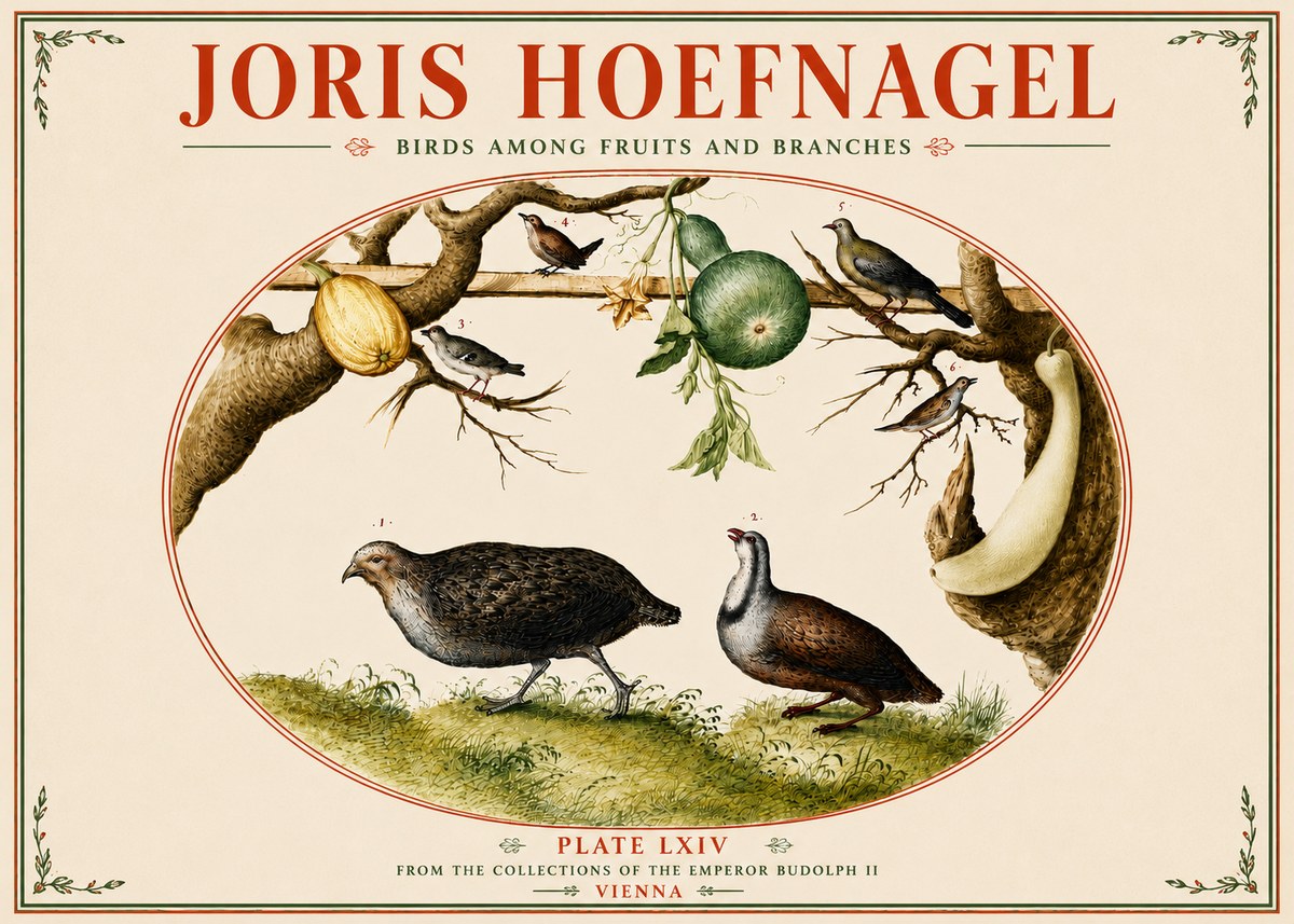 Joris Hoefnagel Birds Among Fruits and Branches No5 - Plakat