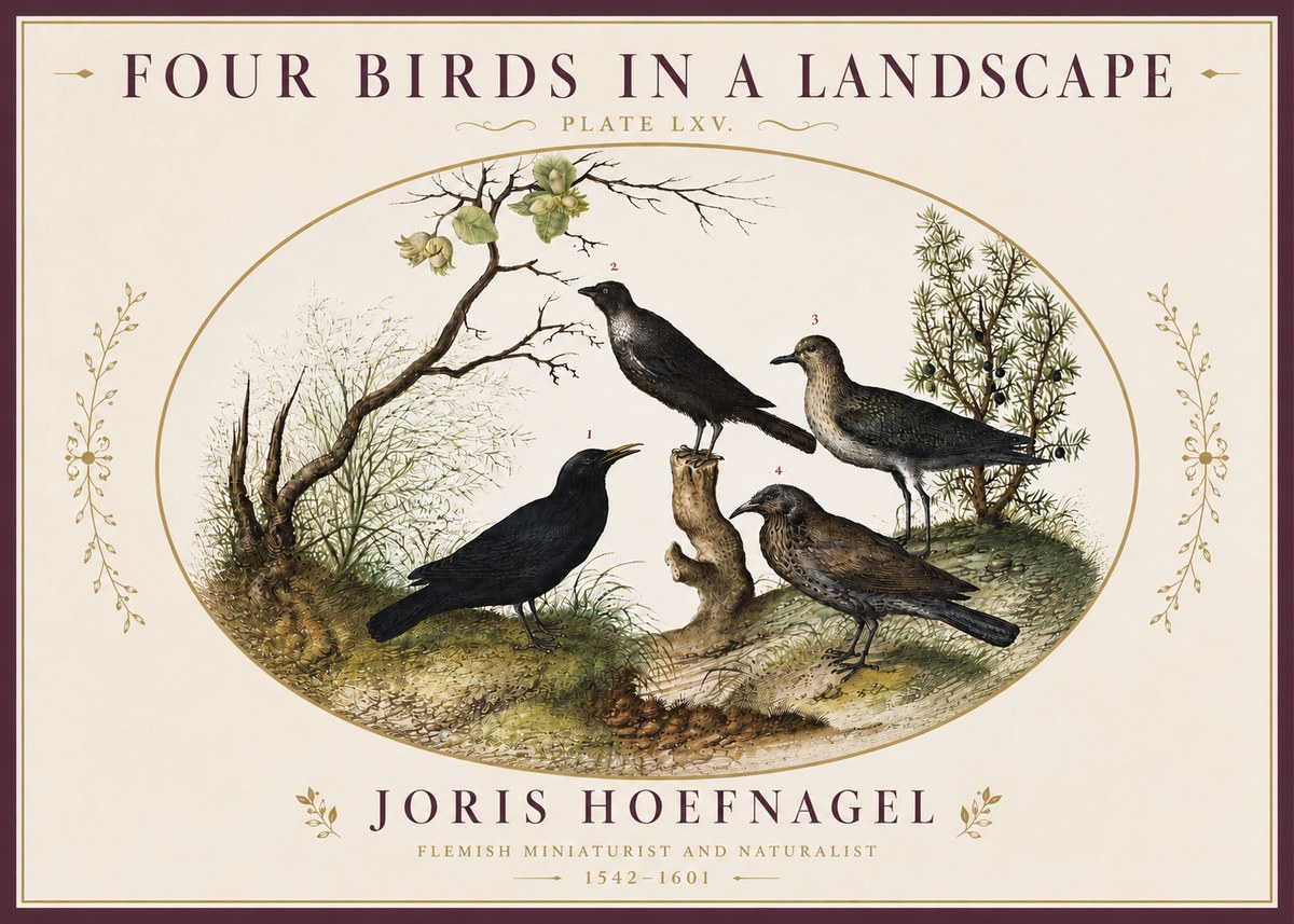 Joris Hoefnagel Four Birds in a Landscape No4 - Plakat