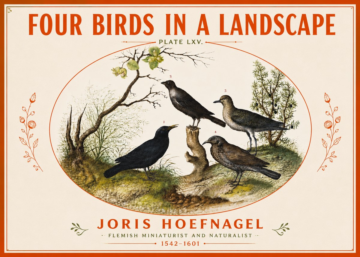 Joris Hoefnagel Four Birds in a Landscape No5 - Plakat