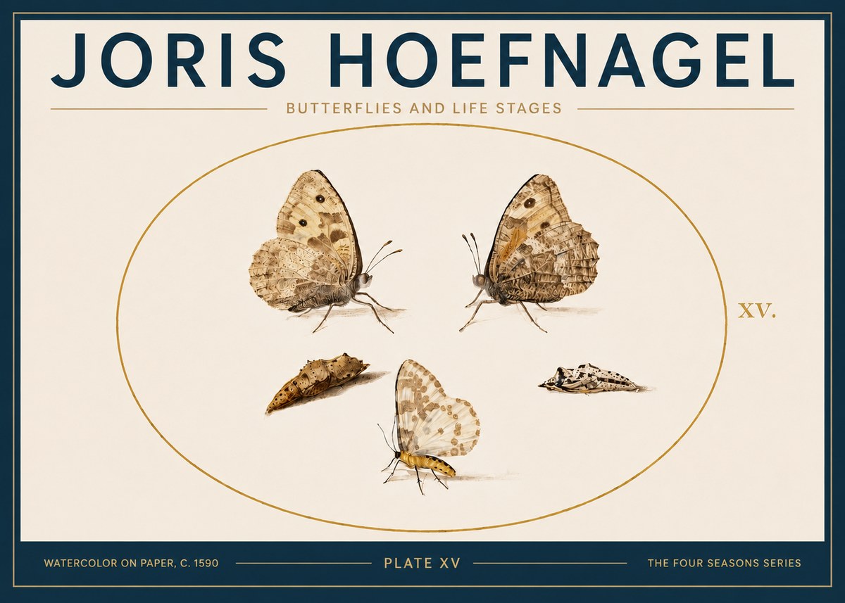 Joris Hoefnagel Butterflies and Life Stages - Plate Xv No5 - Plakat