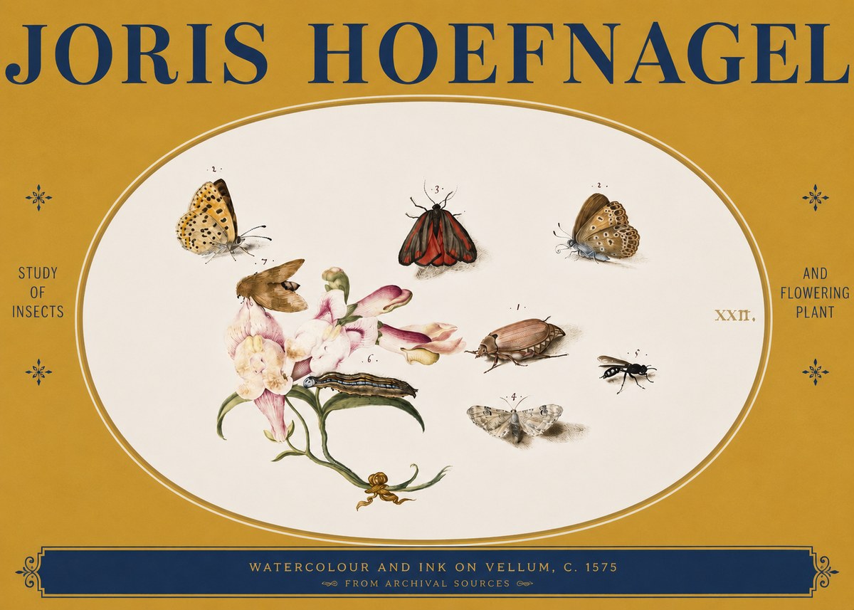 Joris Hoefnagel Study of Insects and Flowering Plant No3 - Plakat