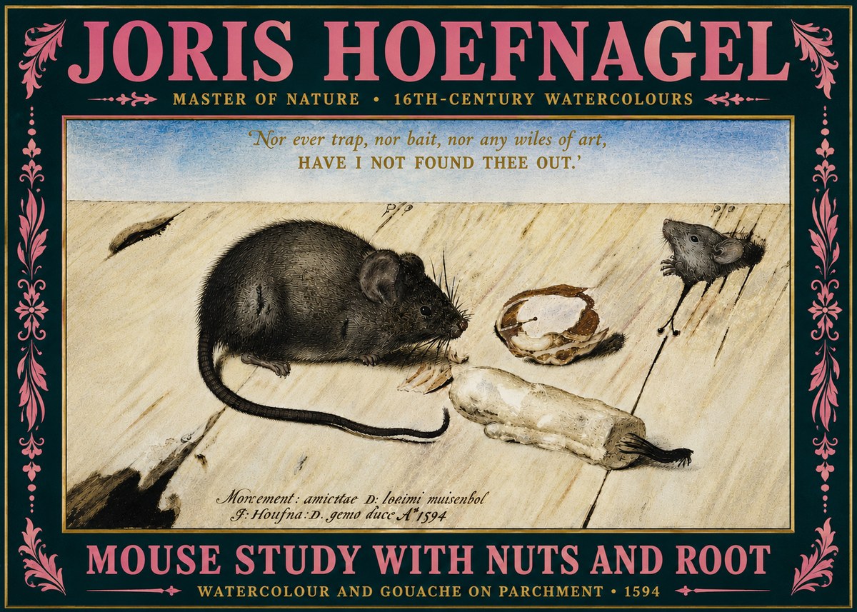 Joris Hoefnagel Mouse Study with Nuts and Root No5 - Plakat