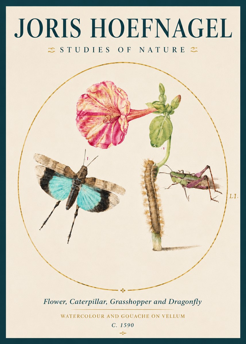 Joris Hoefnagel Plate L1. Studies of Insects and Plants No4 - Plakat