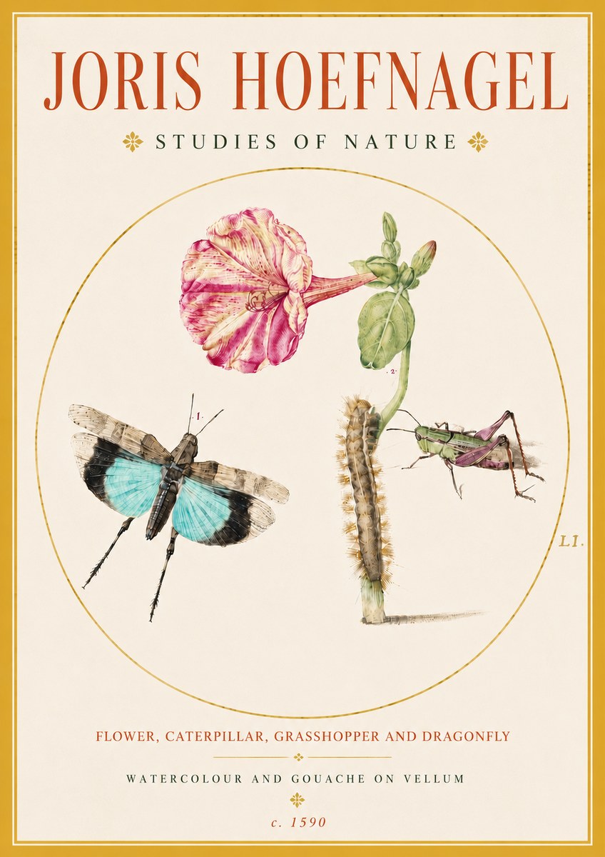 Joris Hoefnagel Plate L1. Studies of Insects and Plants No5 - Plakat
