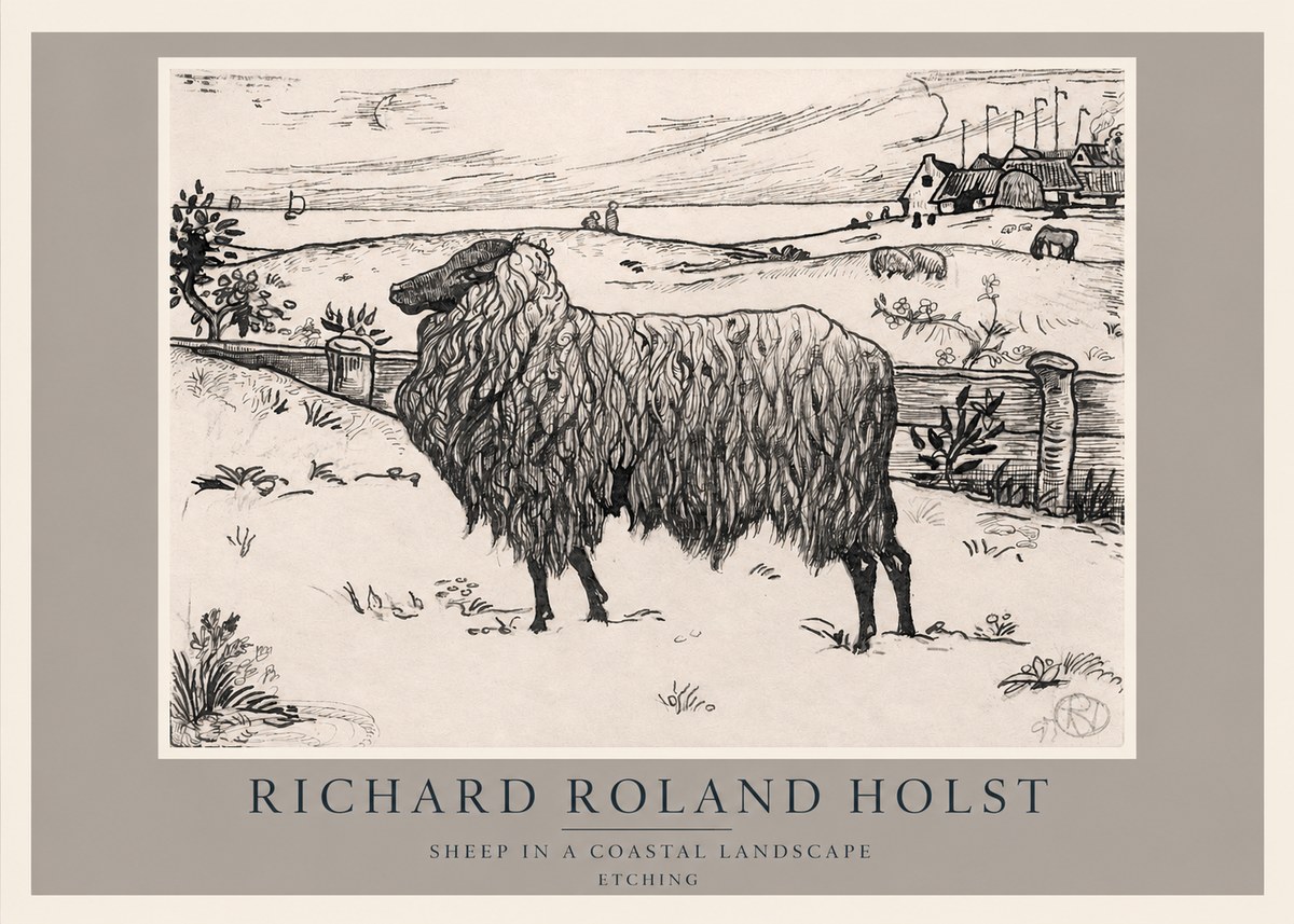 Richard Roland Holst Sheep in a Coastal Landscape No2 - Plakat
