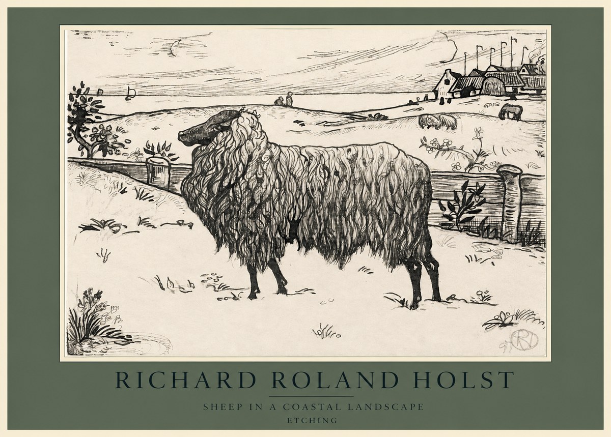 Richard Roland Holst Sheep in a Coastal Landscape No3 - Plakat