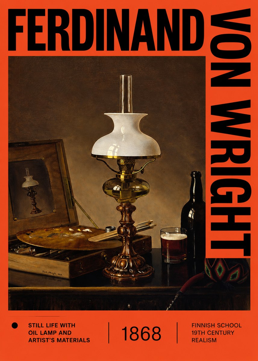 Ferdinand von Wright Still Life with Oil Lamp and Artist's Materials No2 - Plakat