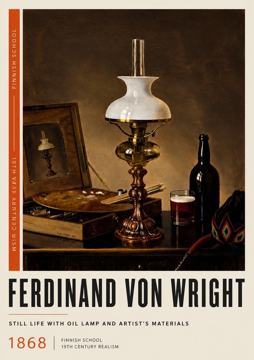Ferdinand von Wright Still Life with Oil Lamp and Artist's Materials No6 - Plakat