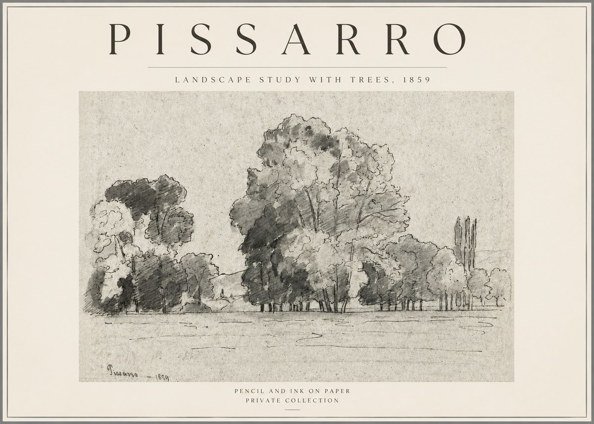 Pissarro Landscape Study with Trees No3 - Plakat