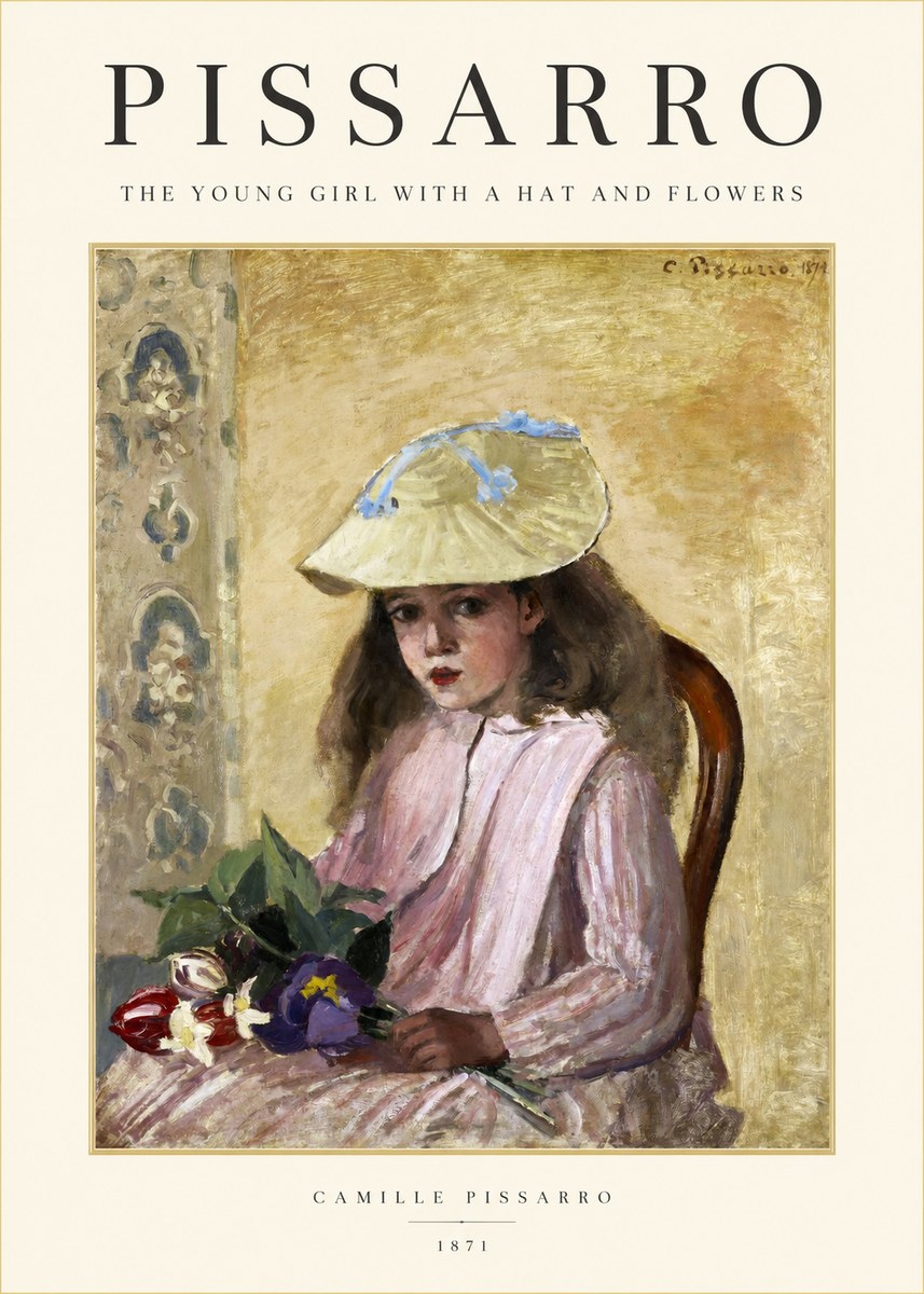 Pissarro The Young Girl with a Hat and Flowers No1 - Plakat