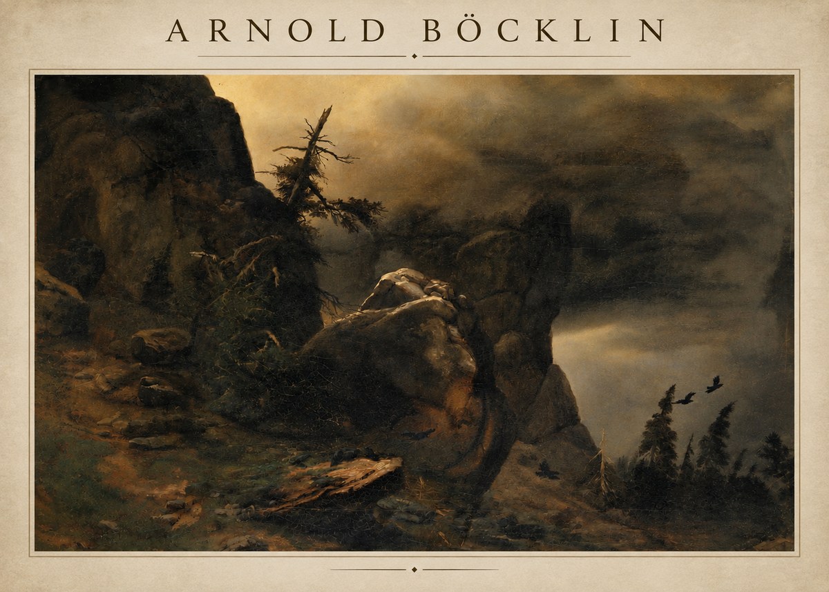 Arnold Böcklin Felsabhang Mit Wettertannen No4 - Plakat