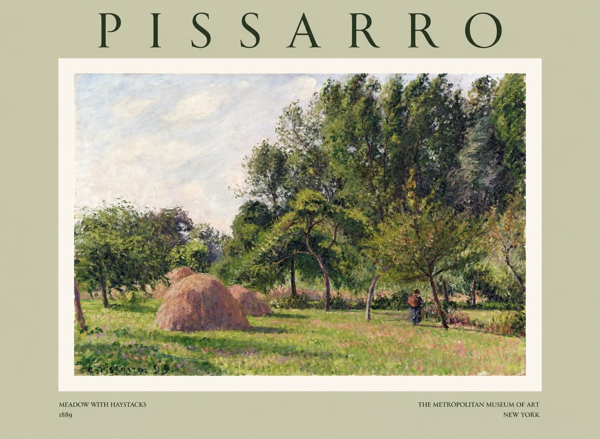 Pissarro Meadow with Haystacks No1 - Plakat
