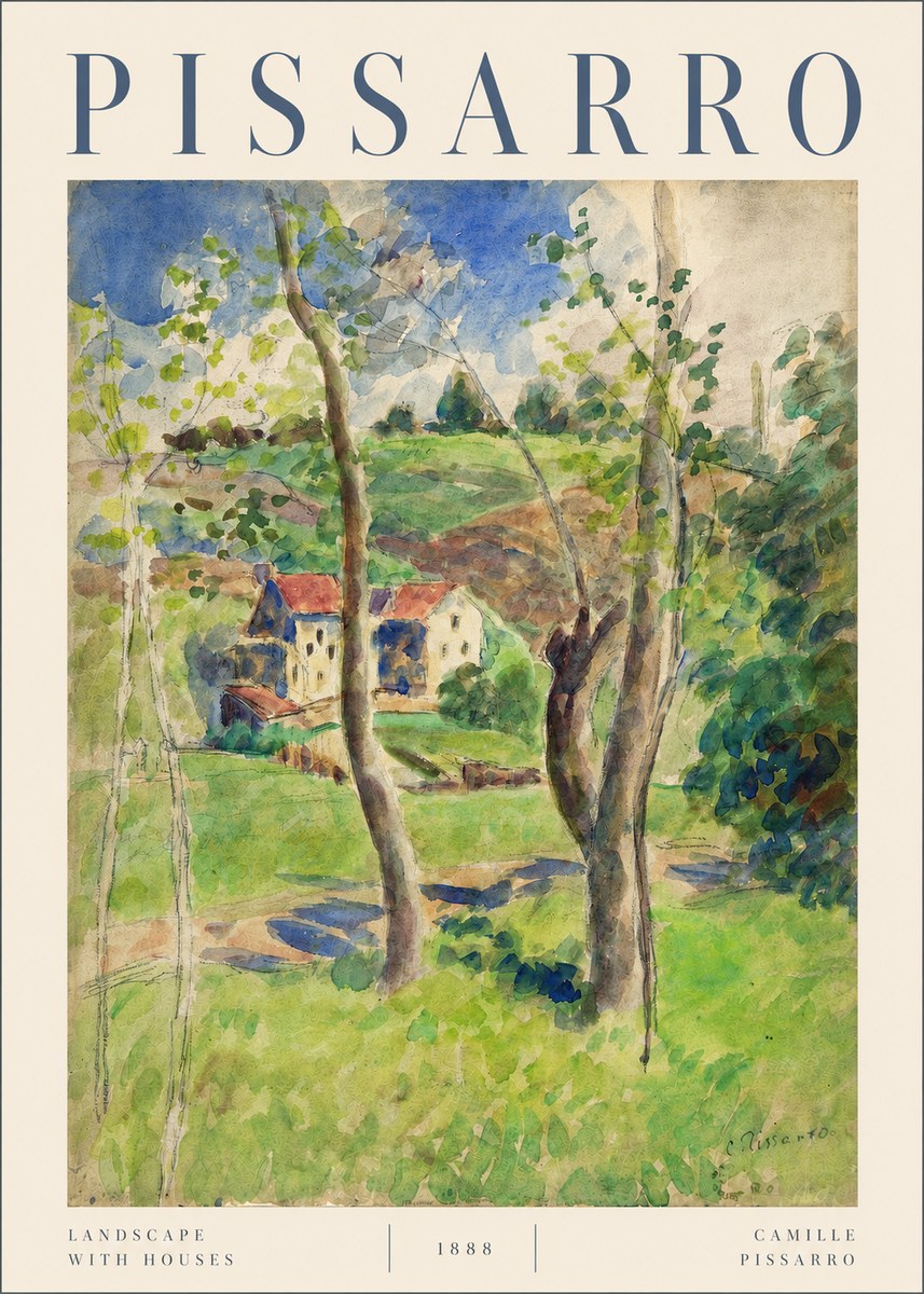Pissarro Landscape with Houses No3 - Plakat