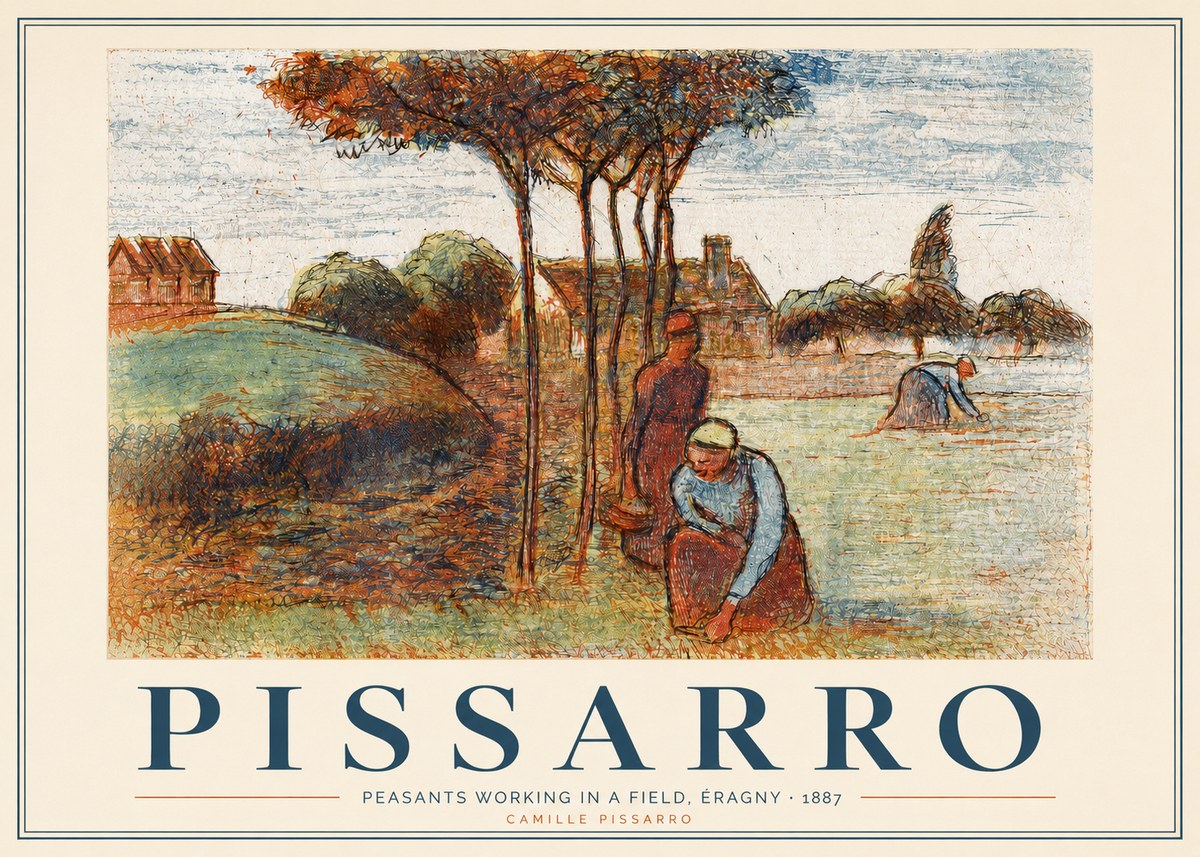Pissarro Peasants Working in a Field, Éragny · 1887 No3 - Plakat