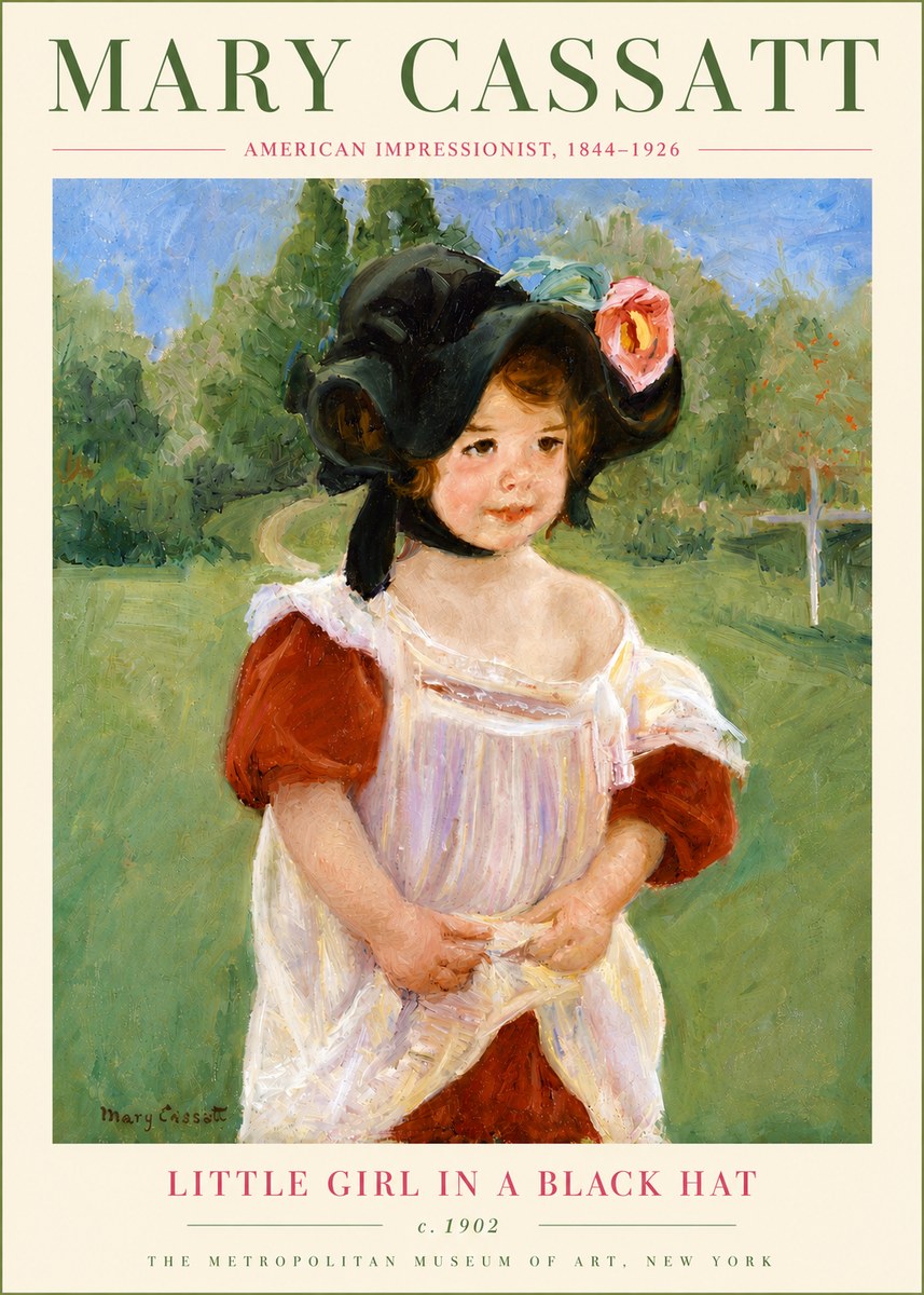 Mary Cassatt Little Girl in a Black Hat No6 - Plakat