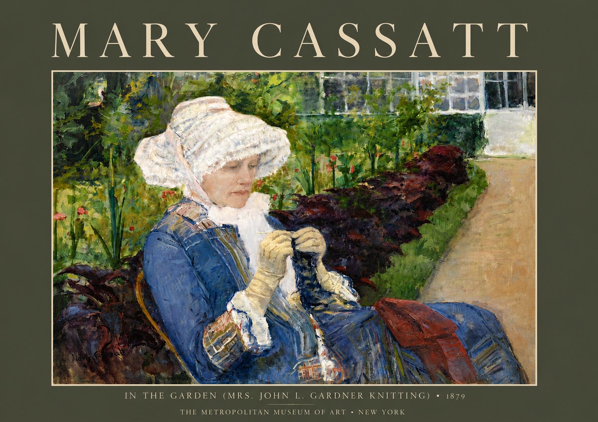 Mary Cassatt In the Garden (Mrs. John L. Gardner Knitting) No5 - Plakat
