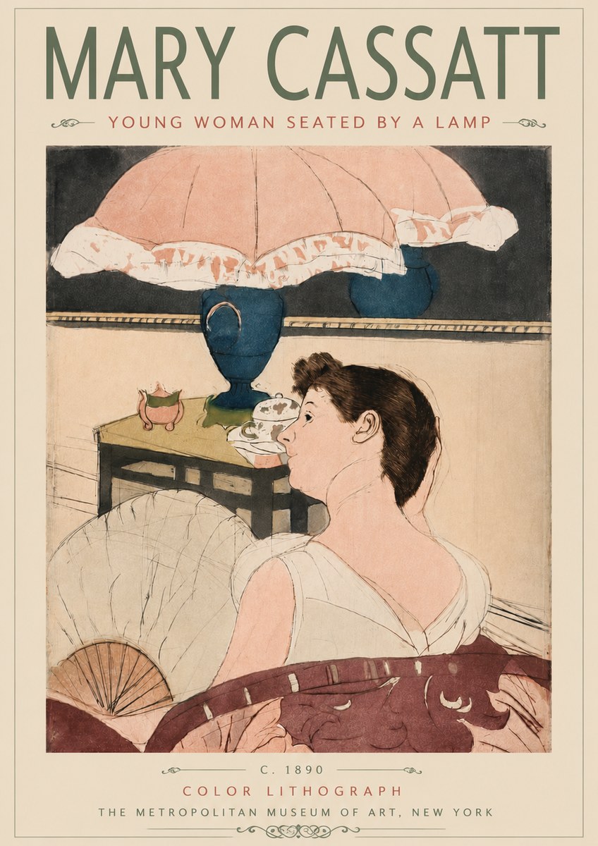 Mary Cassatt Young Woman Seated by a Lamp No5 - Plakat
