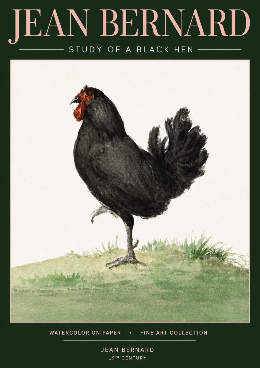 Jean Bernard Study of a Black Hen No3 - Plakat