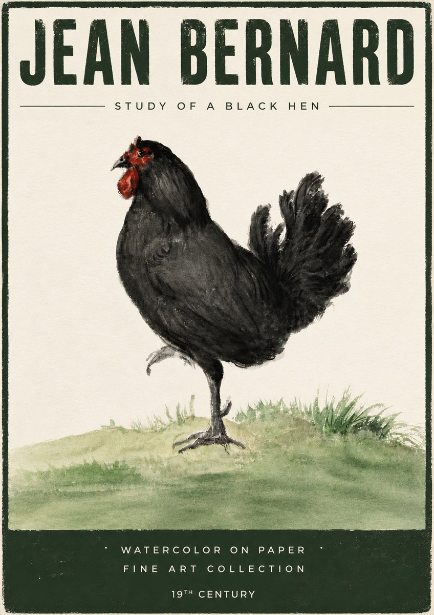 Jean Bernard Study of a Black Hen No5 - Plakat