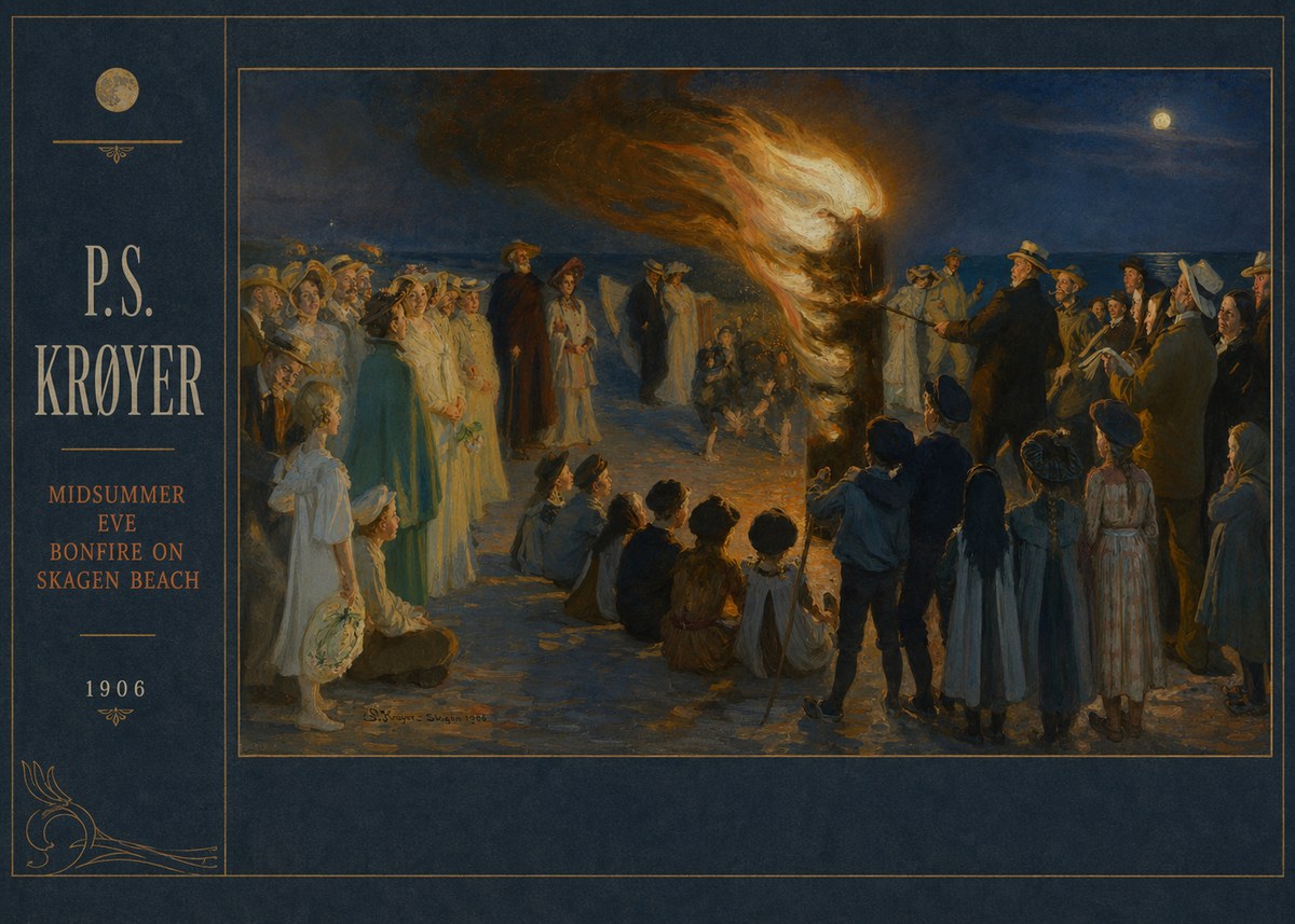 P.S. Krøyer Midsummer Eve Bonfire on Skagen Beach · 1906 No5 - Plakat