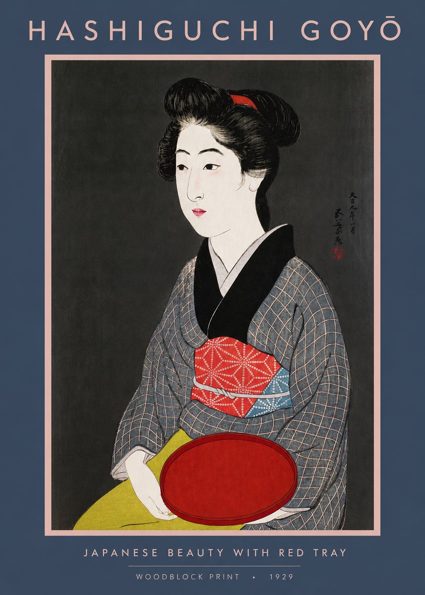 Hashiguchi Goyō Japanese Beauty with Red Tray No2 - Plakat